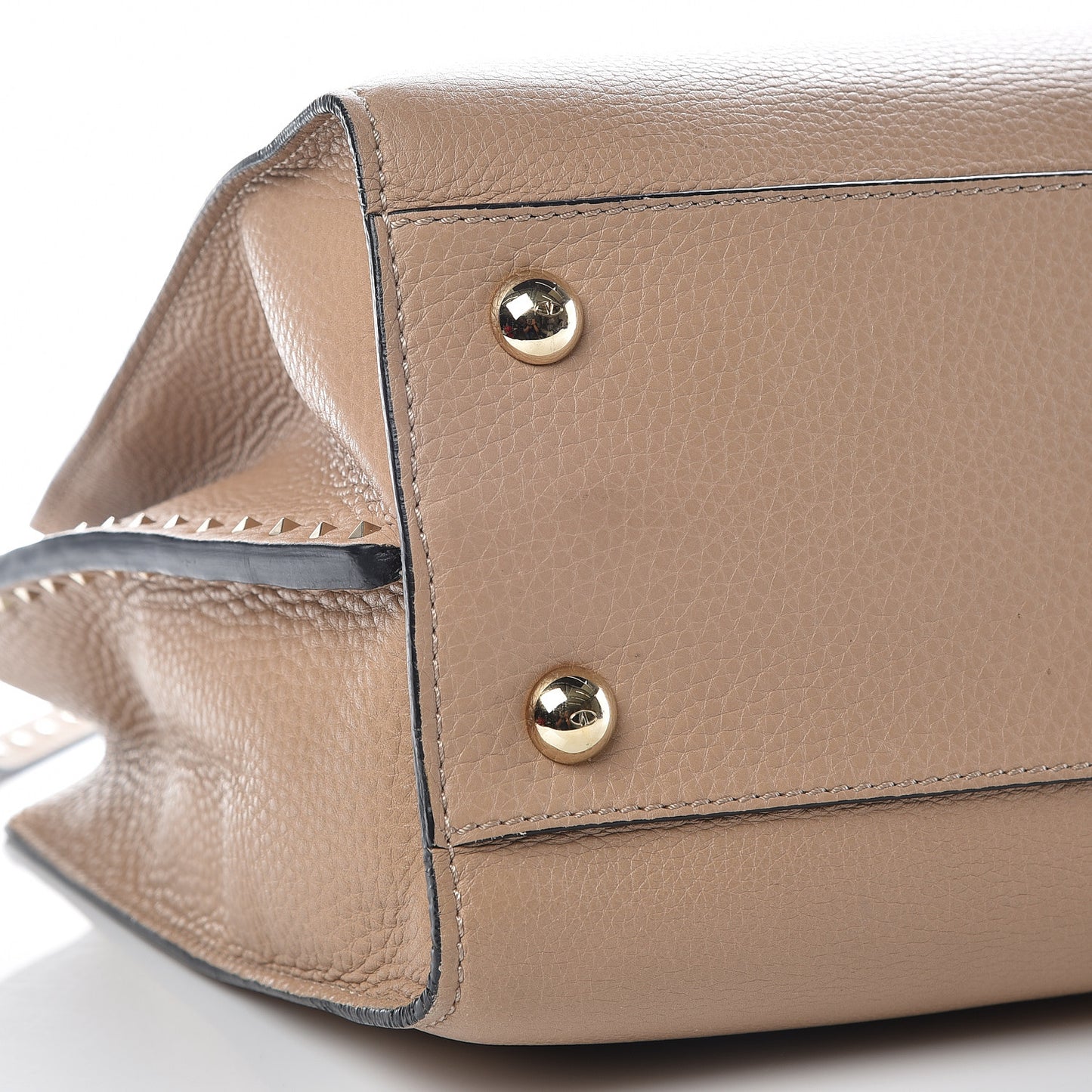 Pebbled Calfskin Rockstud Double Handle Tote Camel Rose