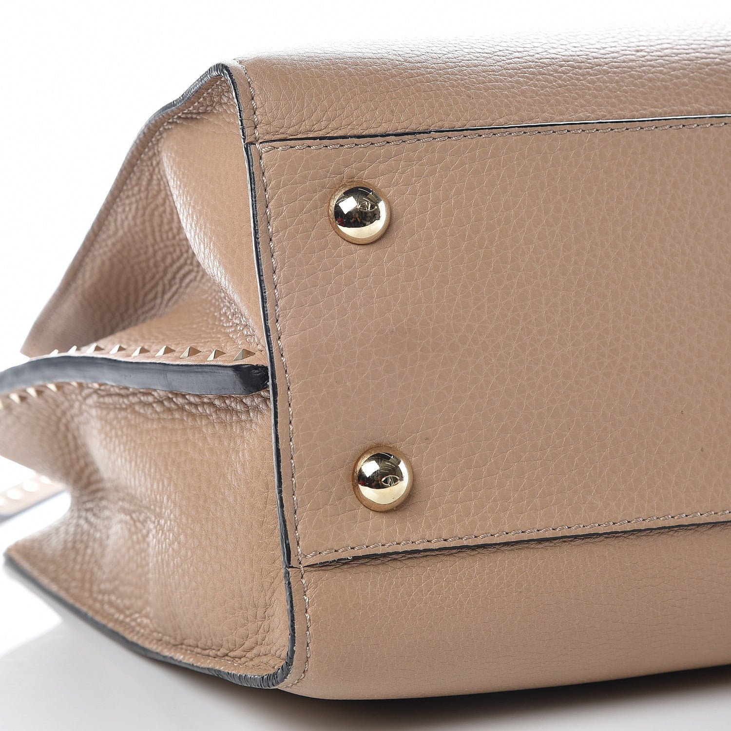 Valentino Garavani Pebbled Calfskin Rockstud Double Handle Tote Camel Rose 11 of 13