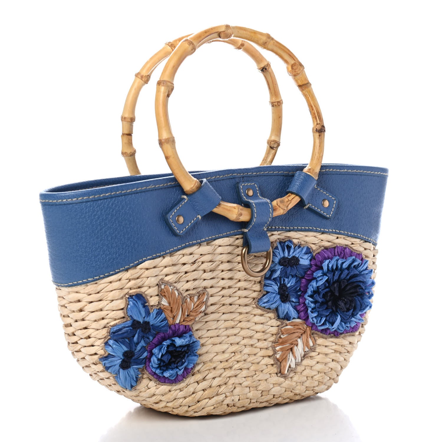Miu Miu Calfskin Wicker Romantic Basket Bag Naturale Blue 2 of 5