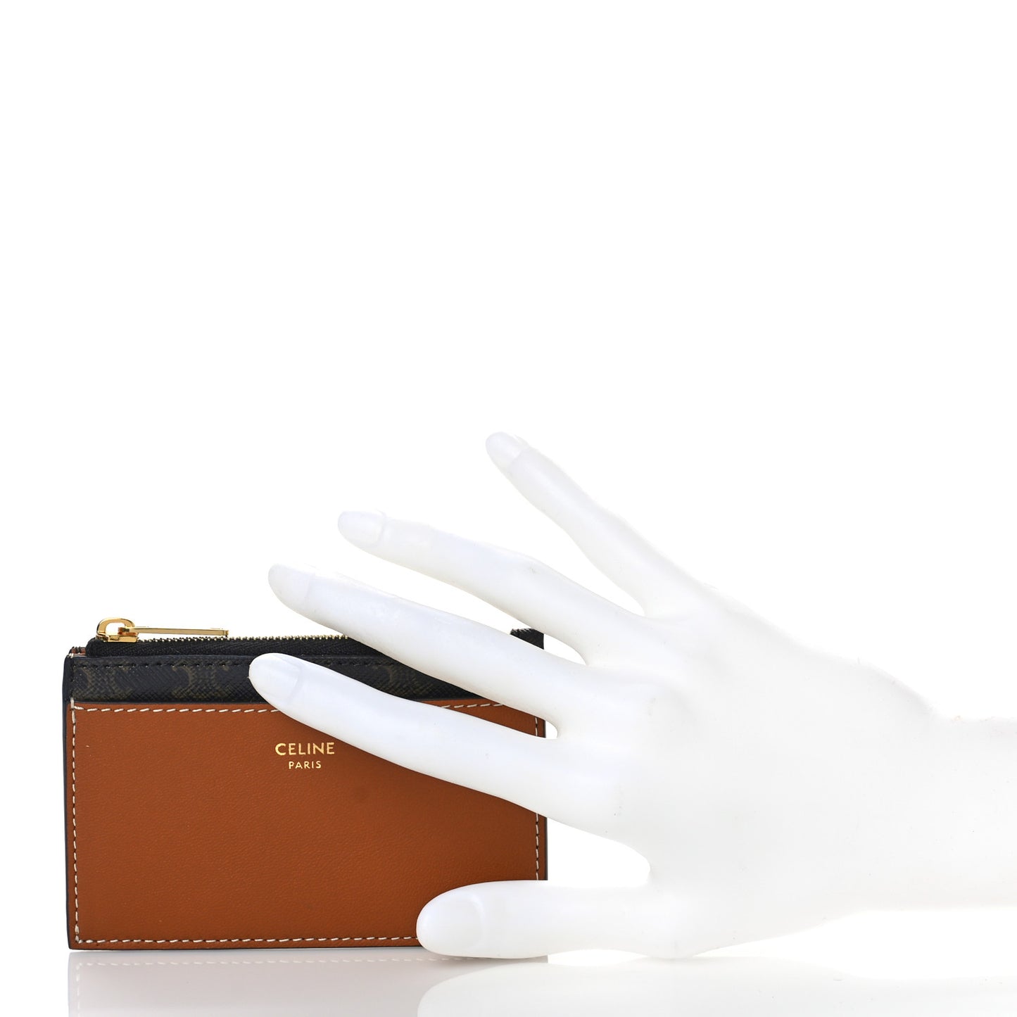 Triomphe Canvas Zipped Card Holder Tan