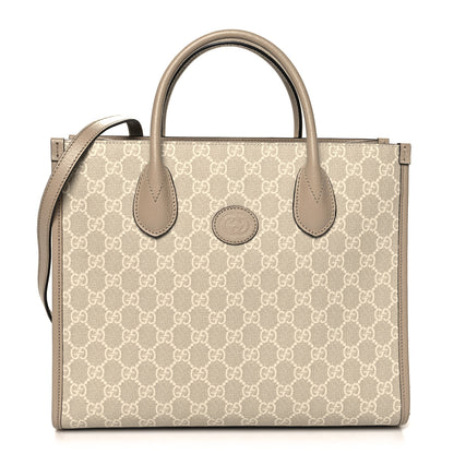 Gucci GG Supreme Monogram Textured Dollar Calfskin Small Retro Interlocking G Tote Bag Beige Mystic White Oatmeal 1 of 11