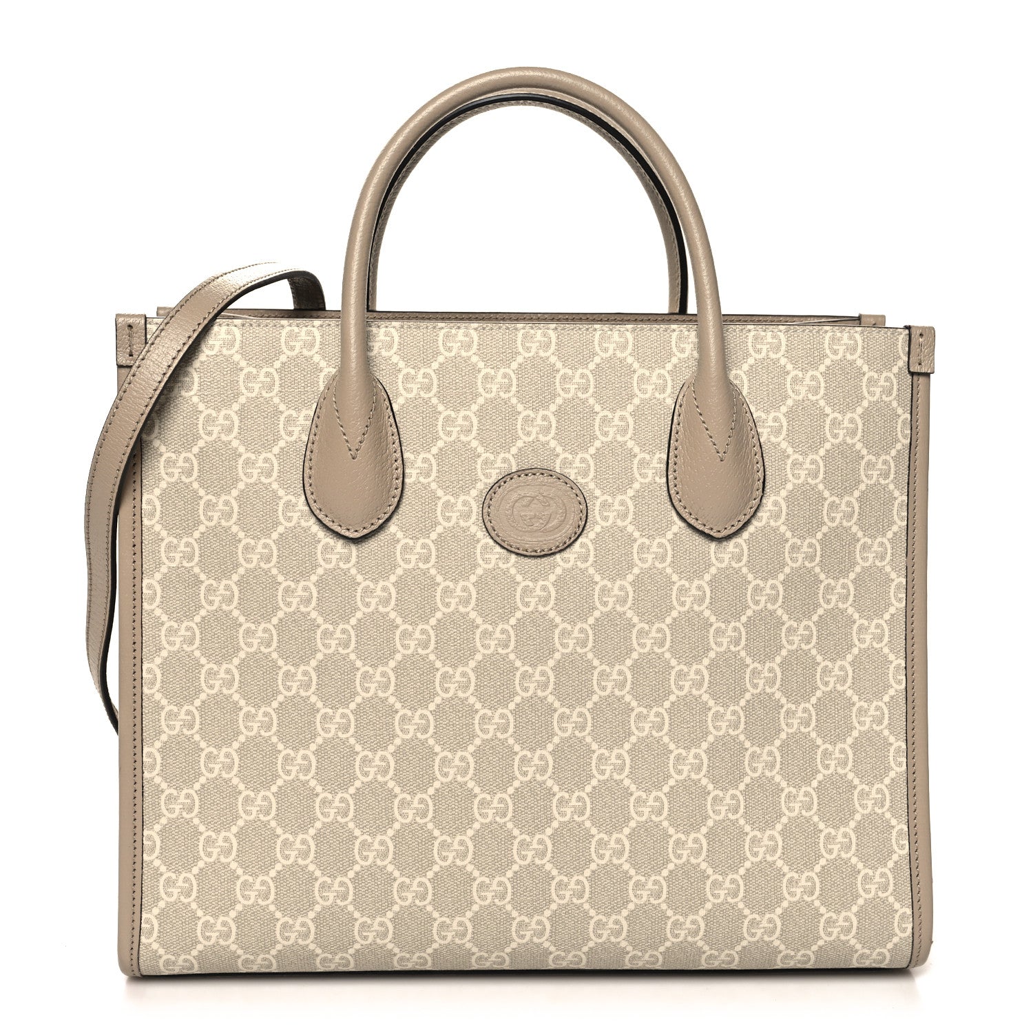 Gucci GG Supreme Monogram Textured Dollar Calfskin Small Retro Interlocking G Tote Bag Beige Mystic White Oatmeal 1 of 11