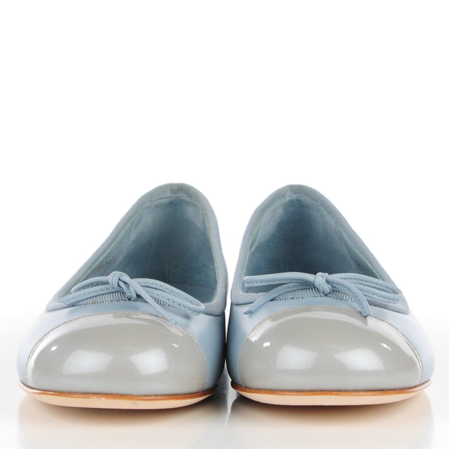 Chanel Lambskin Patent CC Cap Toe Ballerina Flats 35 Blue 2 of 9