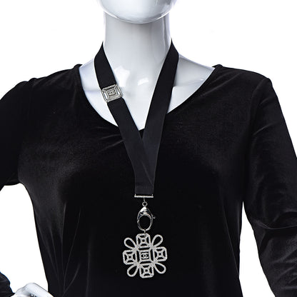 Chanel Crystal CC Cross Lanyard Necklace Black Silver 2 of 6