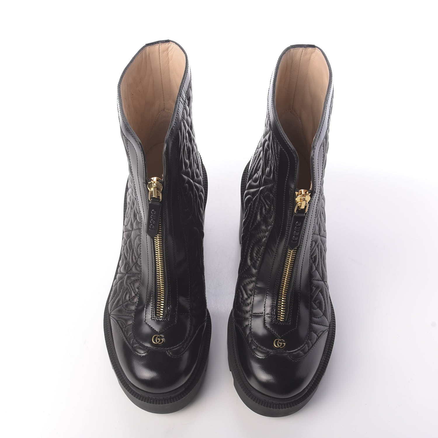 Gucci Calfskin Nappa Rhombus Quilted Trip Ankle Boots 36.5 Black 5 of 12
