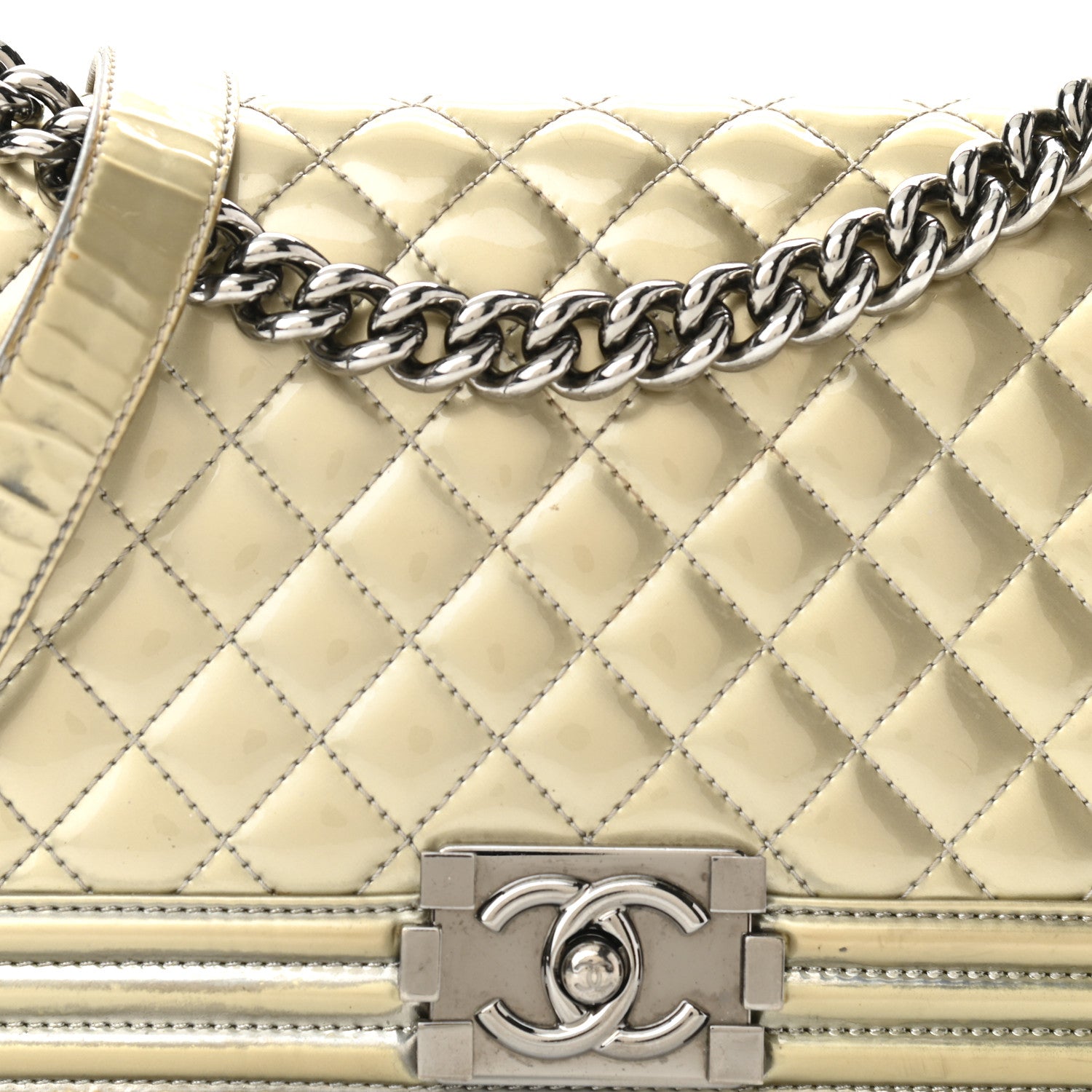 Chanel Metallic Patent Calfskin Quilted Medium Boy Flap Silver 8 of 11