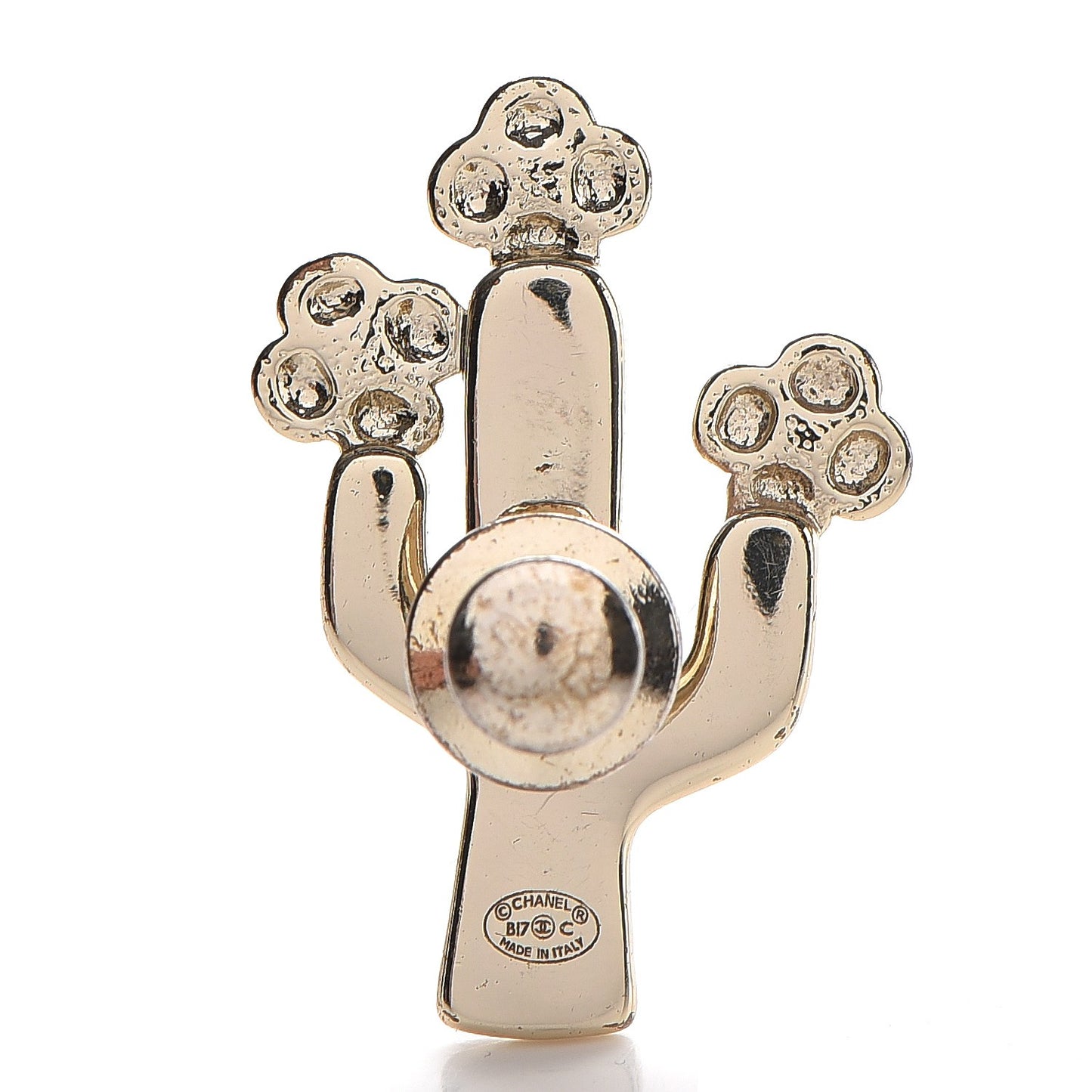 Enamel Pearl Cactus Brooch Green Gold