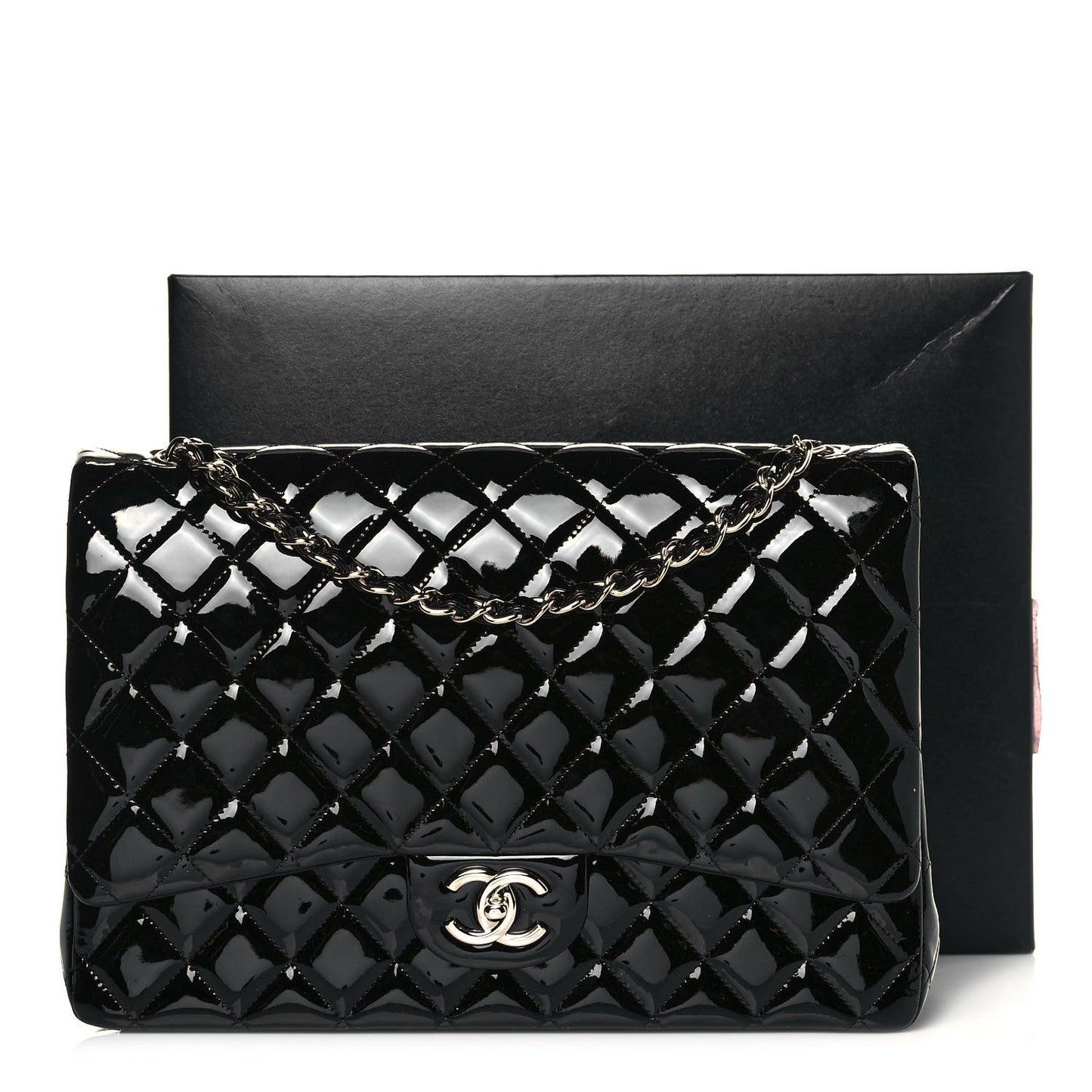 Patent Quilted Maxi Double Flap Black