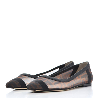 Fendi Mesh FF Skimmer Ballerina Flats 38 Tobacco Moro Black 3 of 12