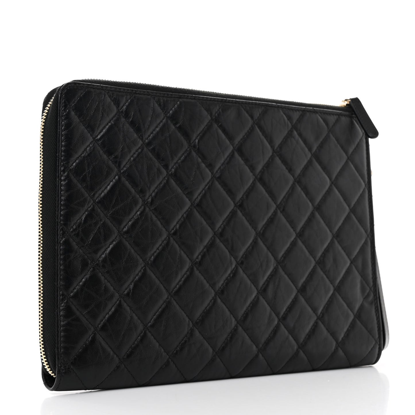 Aged Calfskin Quilted 2.55 Reissue Pouch With Handle Black