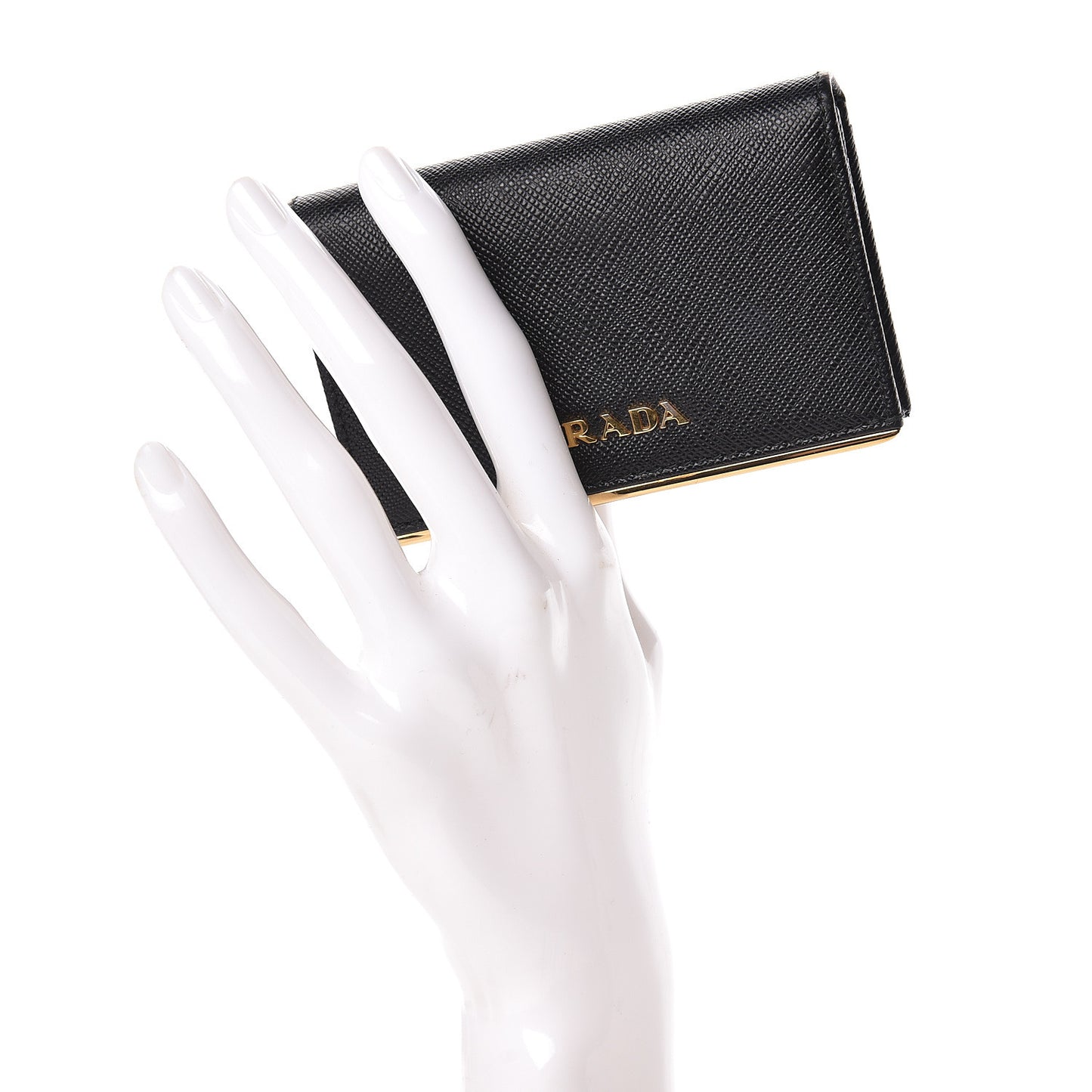 Saffiano Metal Bar Business Card Holder Black