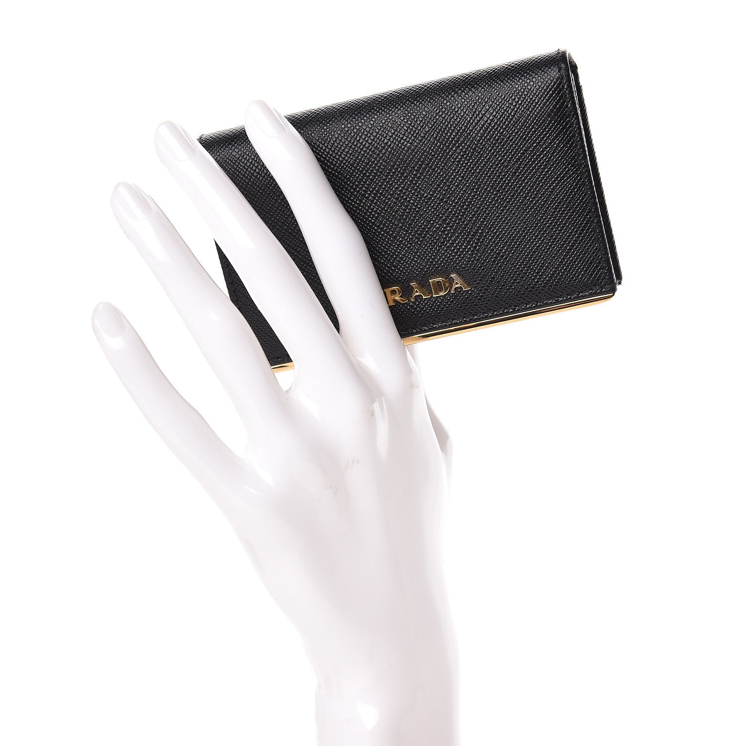 Prada Saffiano Metal Bar Business Card Holder Black 2 of 9