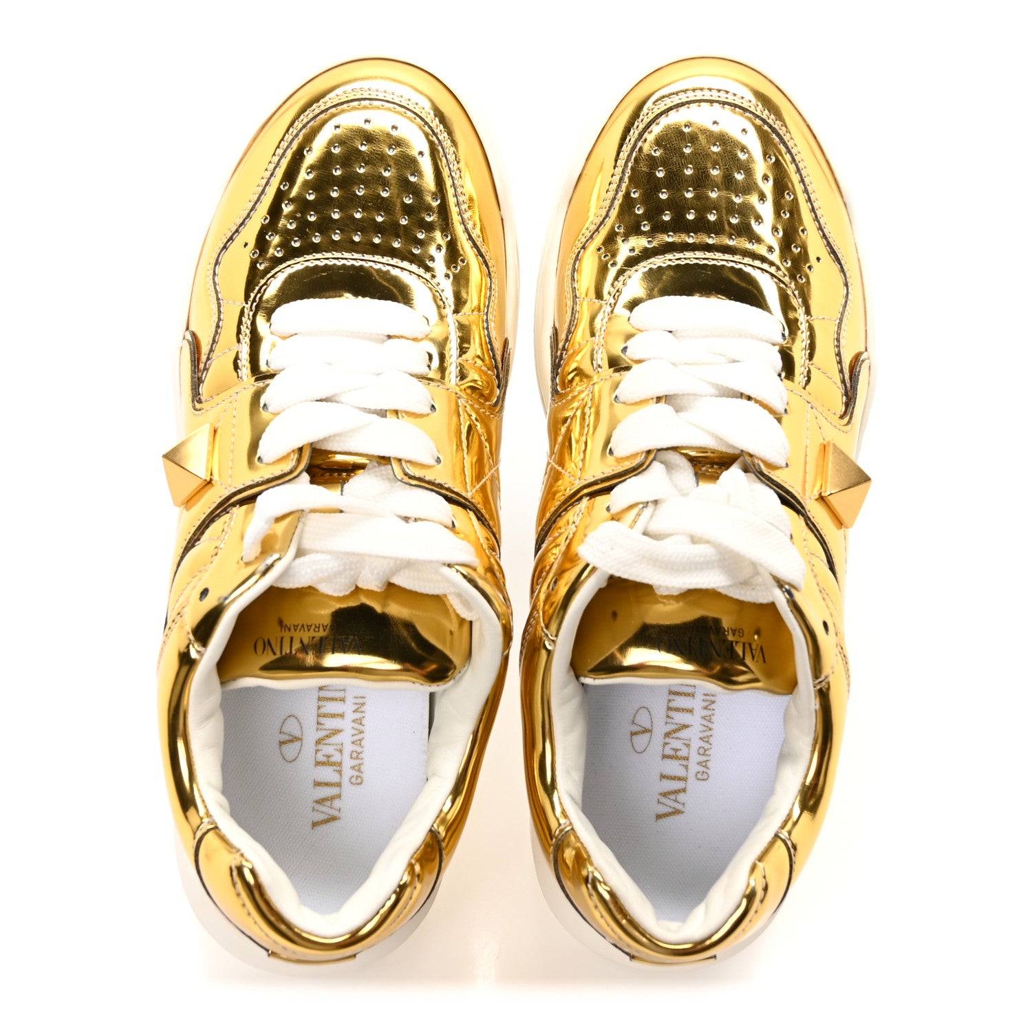 Valentino Garavani Metallic Nappa Patent One Stud Low Top Sneaker 37.5 Gold 2 of 8