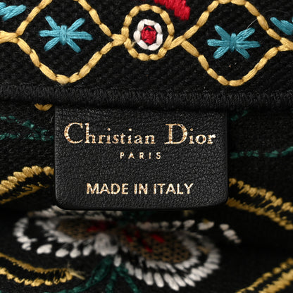 Christian Dior Canvas Embroidered Large Flowers Heart Book Tote Black Multicolor 6 of 10