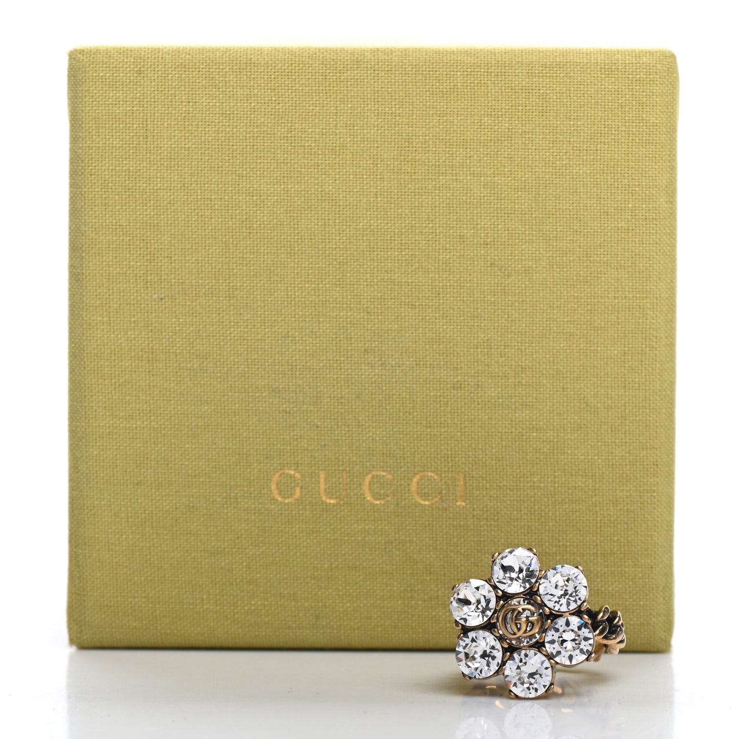 Metal Crystal Double G Ring M Aged Gold