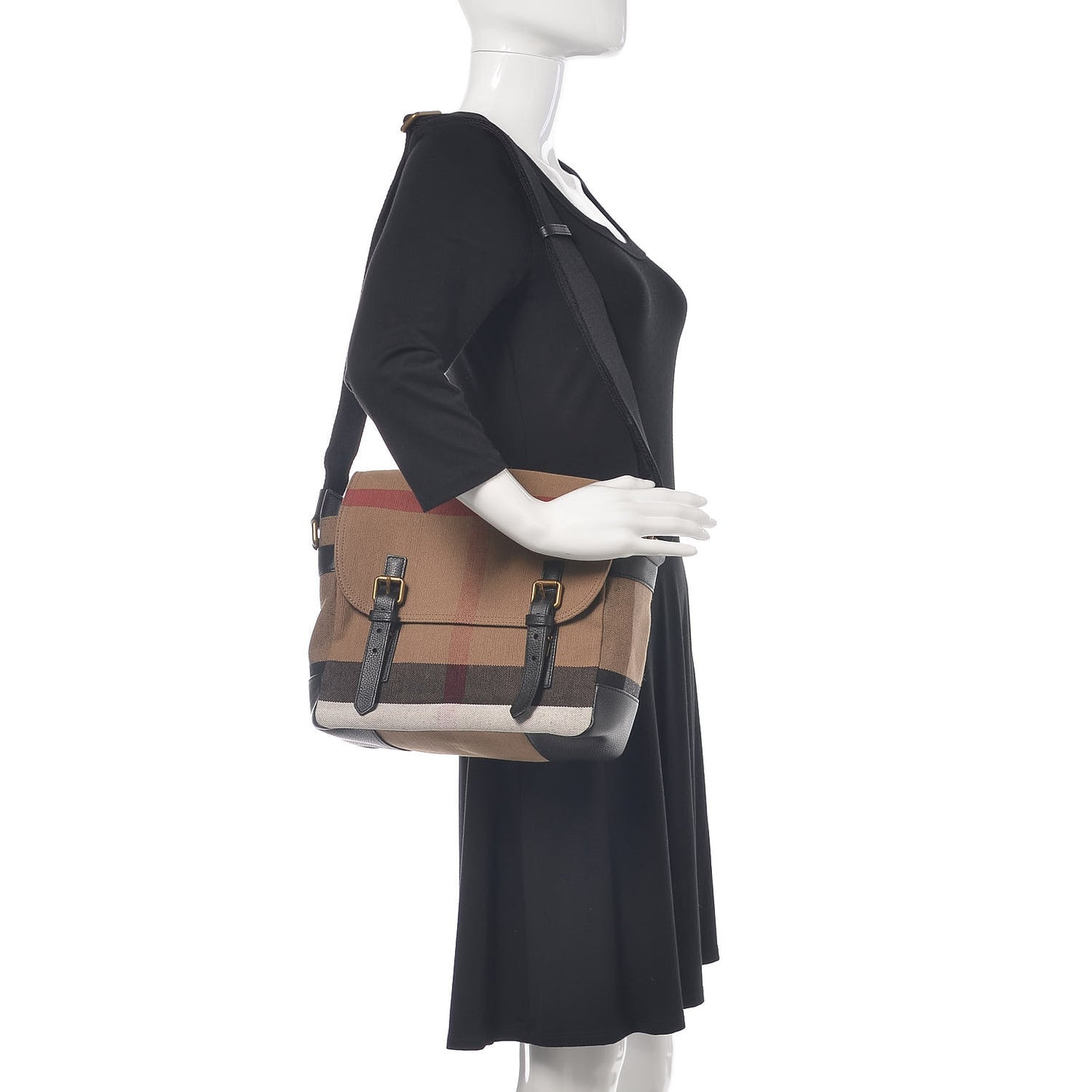Canvas Mega Check Large Baildon Messenger Bag Black