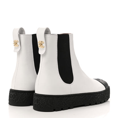 Chanel Calfskin Cap Toe CC Ankle Boots 37.5 White Black 4 of 9