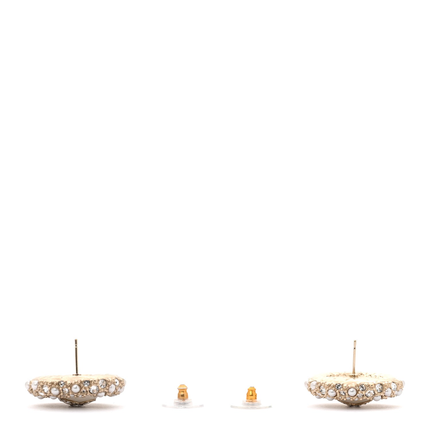 Chanel Pearl Crystal CC Round Earrings Light Gold 3 of 5