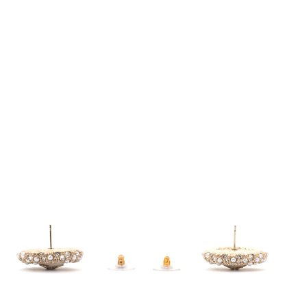 Chanel Pearl Crystal CC Round Earrings Light Gold 3 of 5