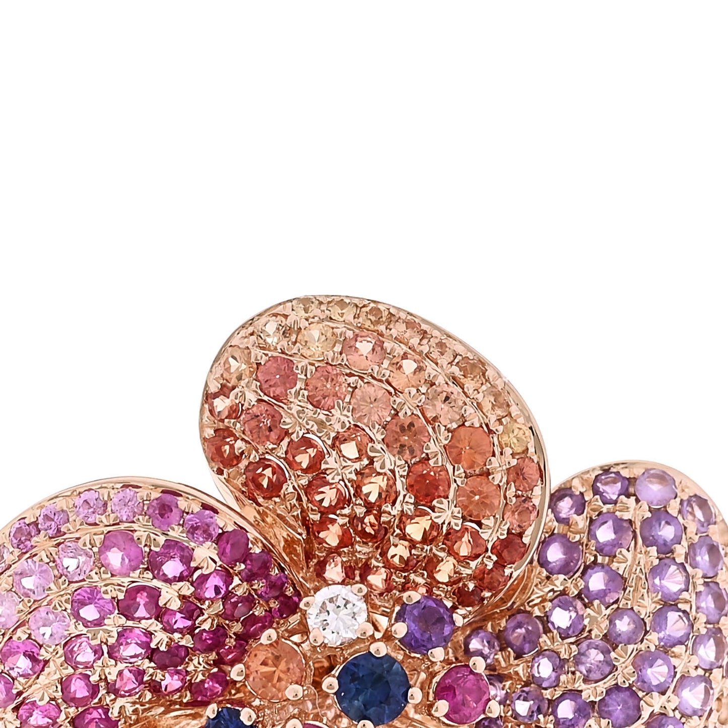 18K Rose Gold Diamond Rainbow Sapphire Floral Cocktail Ring 54 6.75