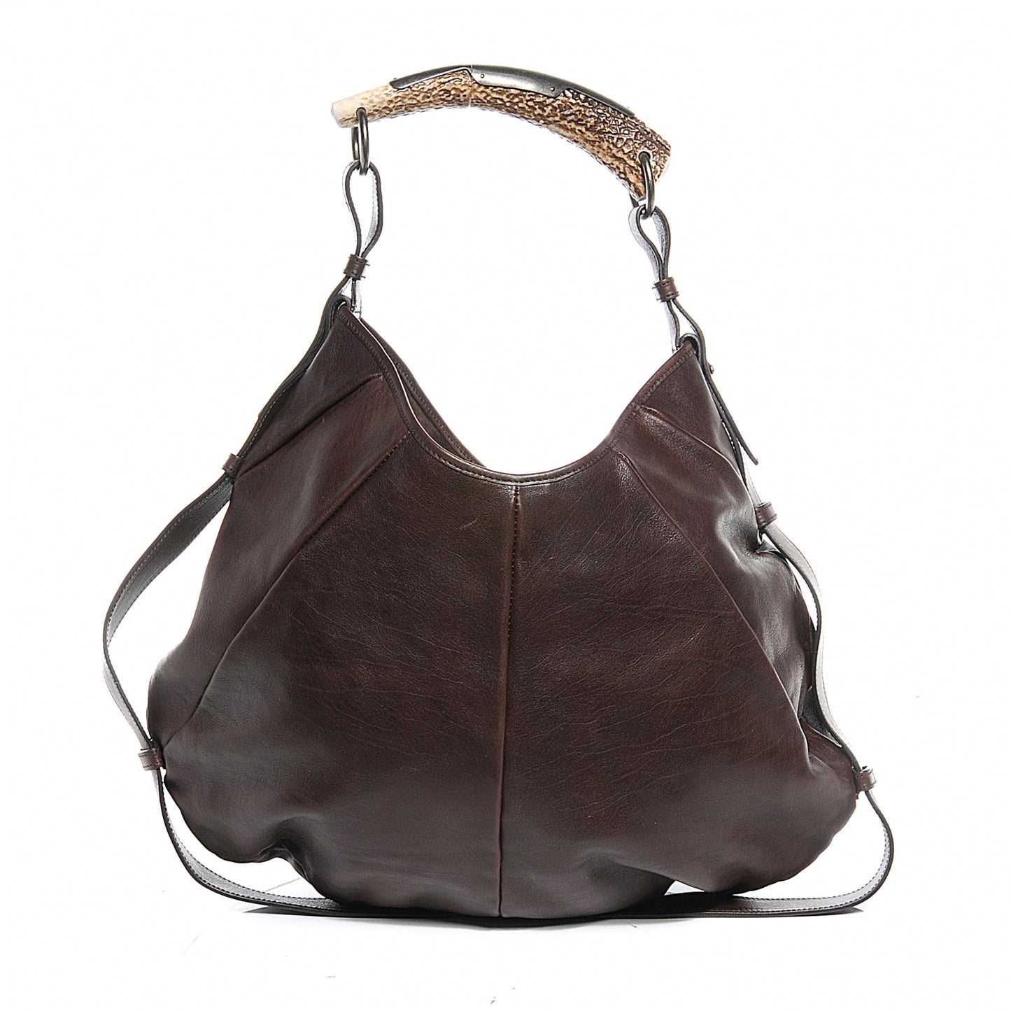 Leather Mombasa Horn Bag Dark Brown