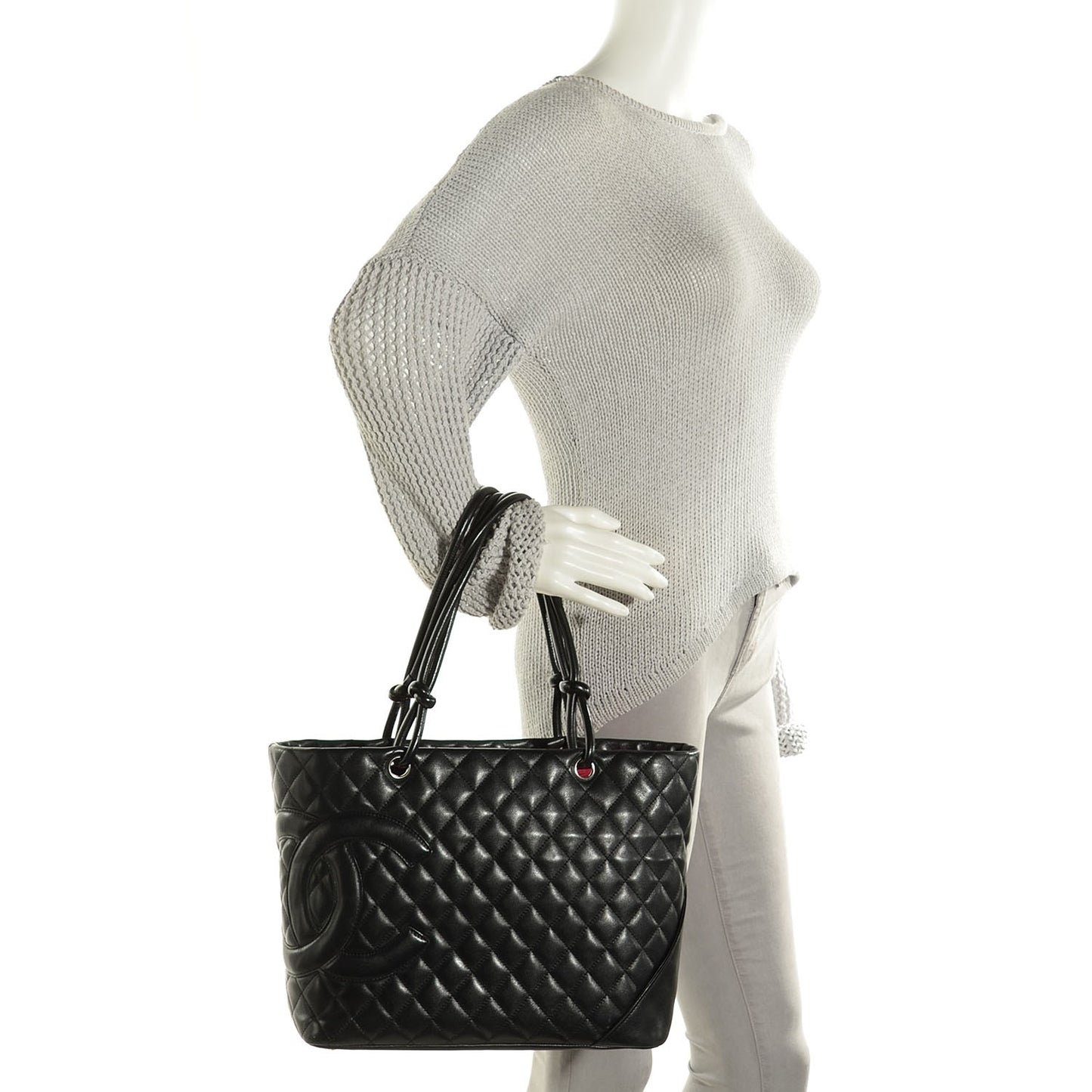 Calfskin Quilted Large Cambon Tote Black