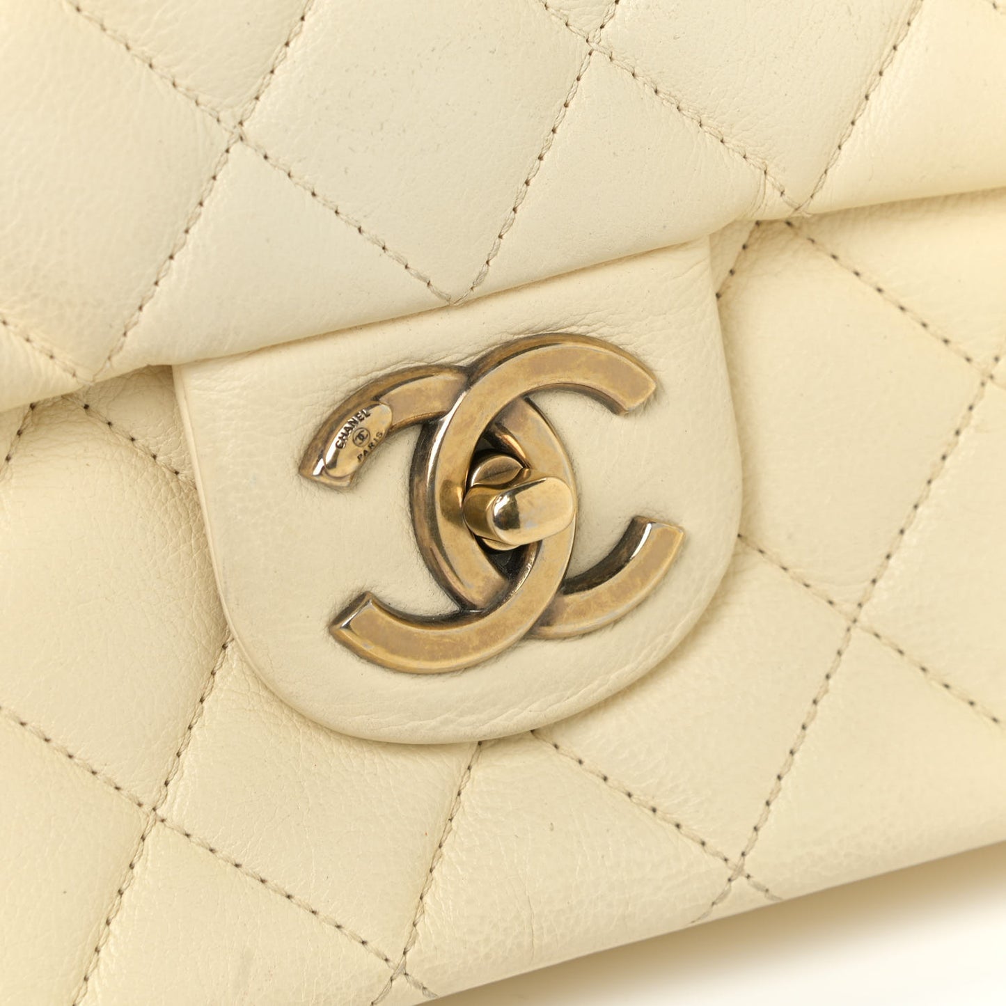 Calfskin Quilted Medium CC Crown Flap White