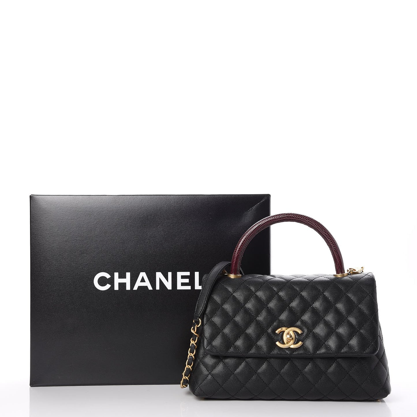 Caviar Lizard Quilted Small Coco Handle Flap Black