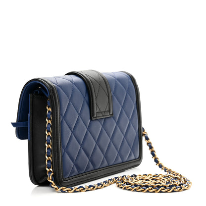 Chanel Lambskin Quilted Elegant CC Wallet On Chain WOC Blue Black 3 of 11