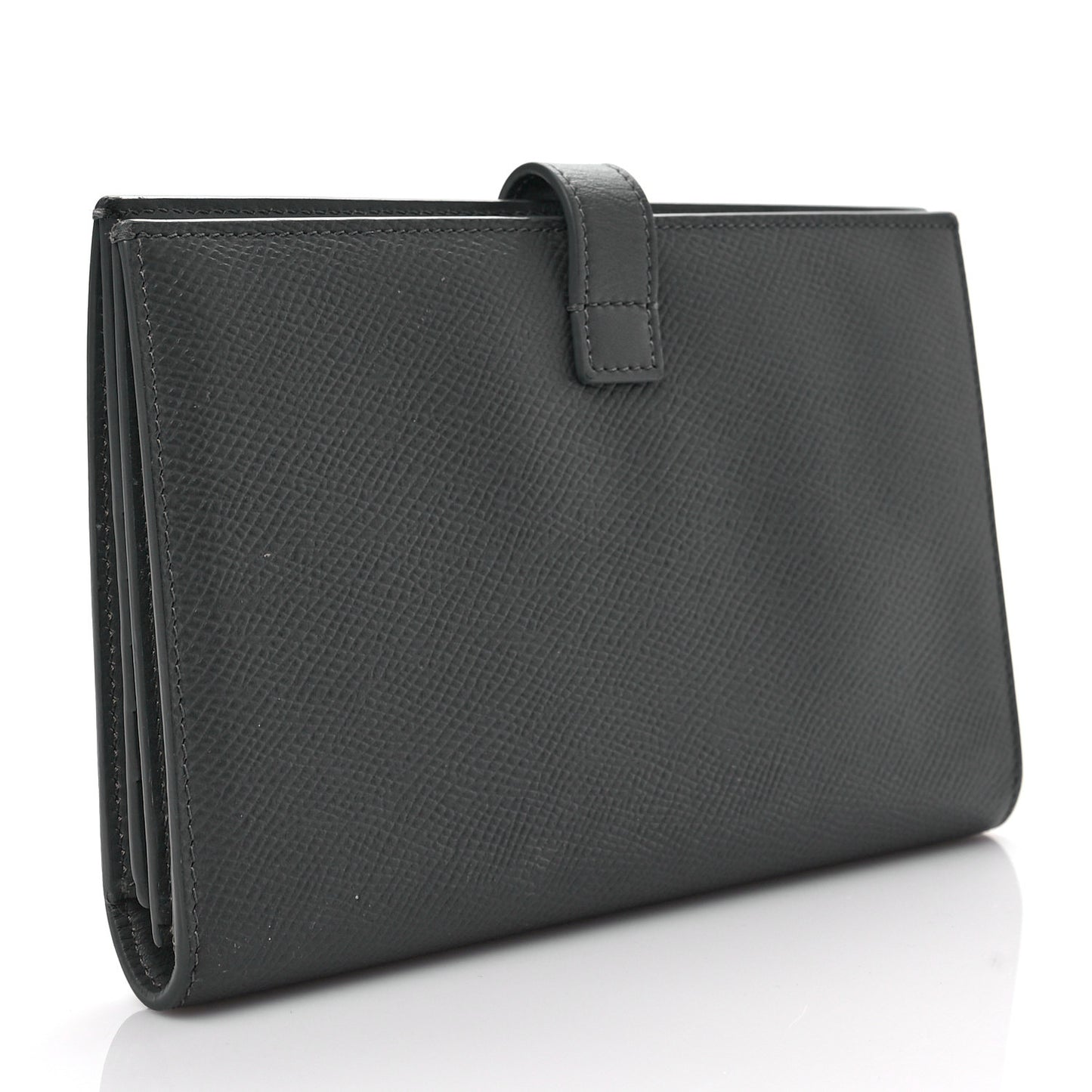 Grained Calfskin Large Multifunction Strap Wallet Medium Grey