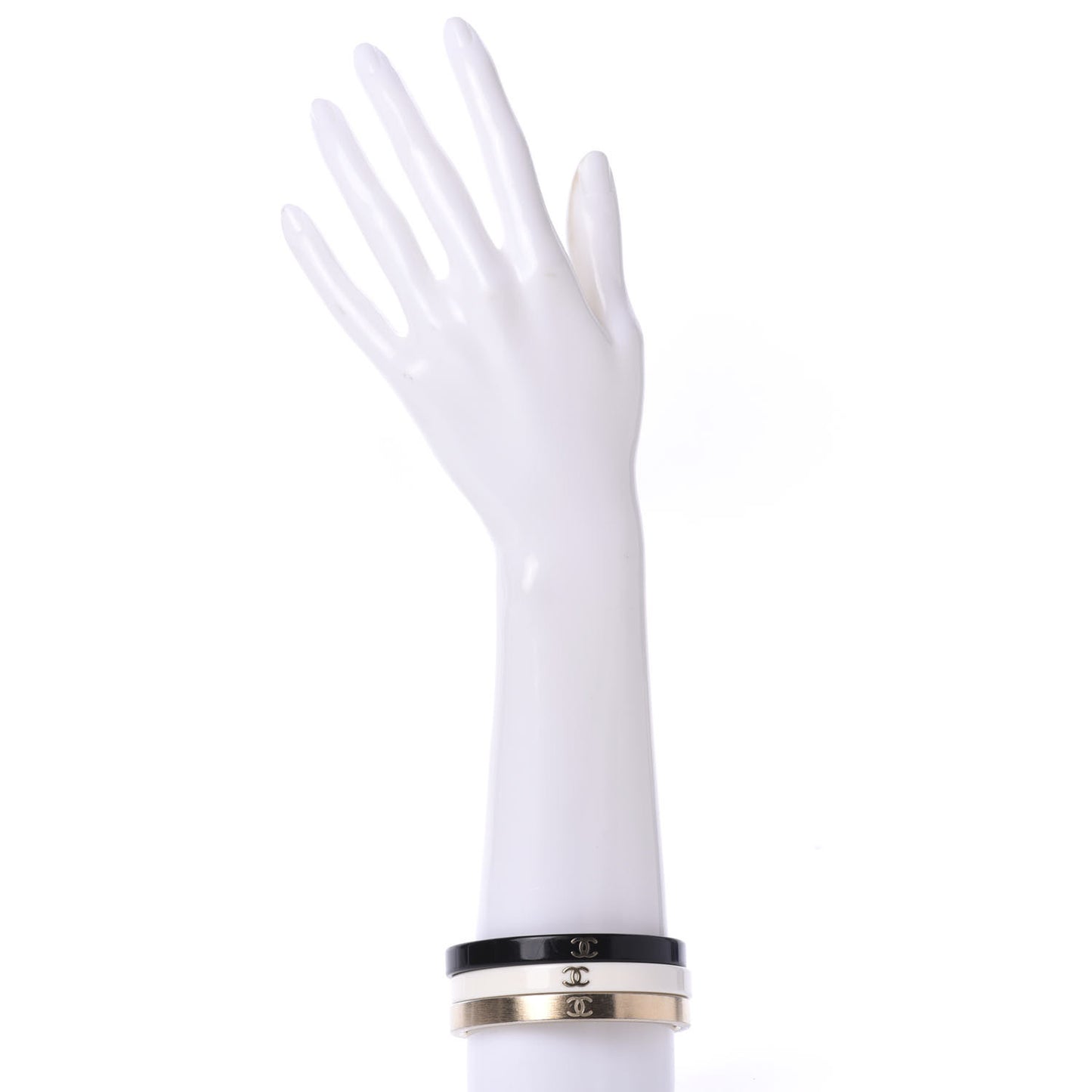 Resin Metal CC Bangle Set of 3 Black White Gold