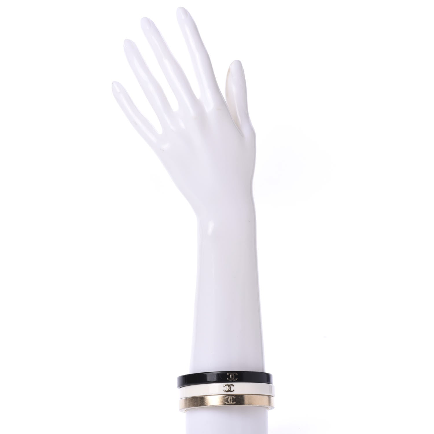 Chanel Resin Metal CC Bangle Set of 3 Black White Gold 2 of 4