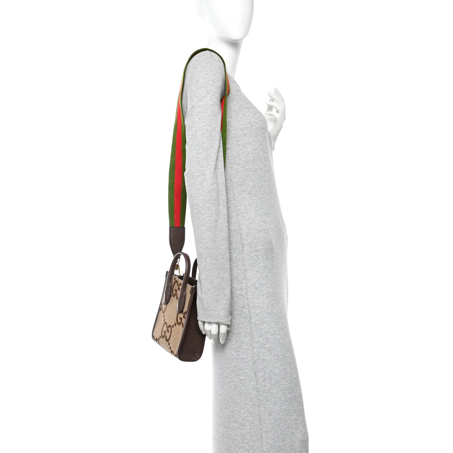 Monogram Jumbo GG Textured Dollar Calfskin Web Mini Vertical Tote Camel Ebony New Acero Camel Ebony New Acero