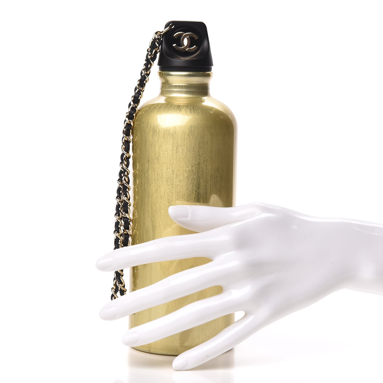 Chanel Lambskin Quilted CC To Drink Water Bottle Black Gold 7 of 8