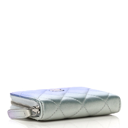 Chanel Gradient Metallic Calfskin Quilted Zip Around Coin Purse Wallet Silver Blue Yellow Purple 4 of 11