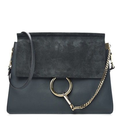 Chloe Suede Calfskin Medium Faye Shoulder Bag Silver Blue 1 of 16