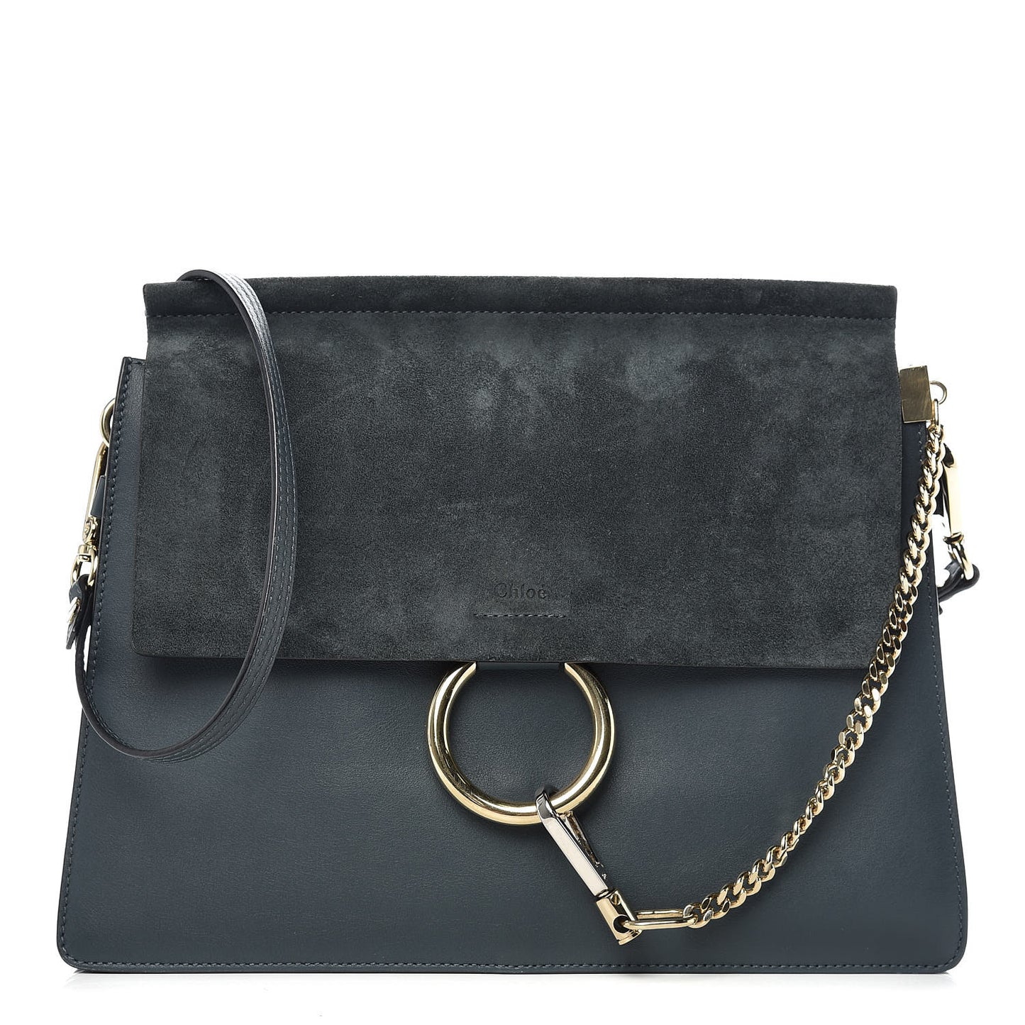 Suede Calfskin Medium Faye Shoulder Bag Silver Blue