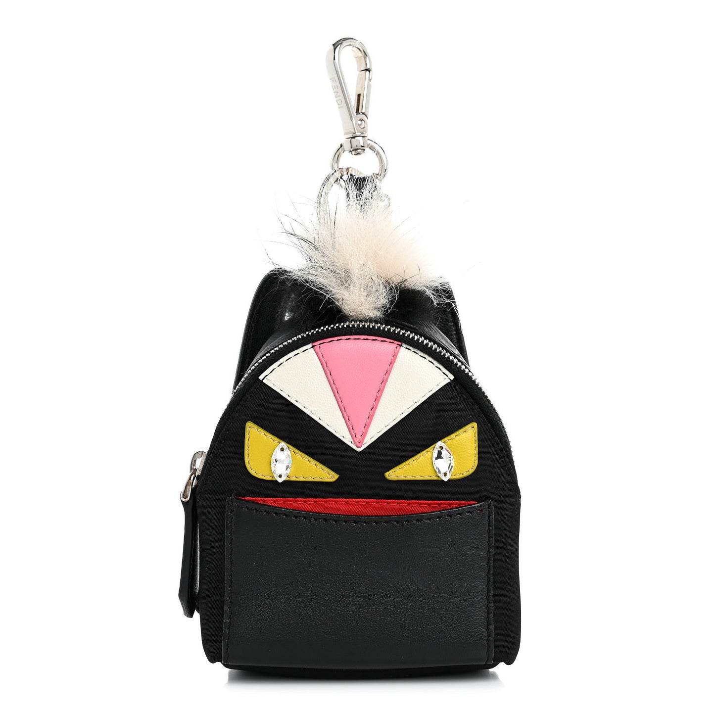 Nylon Shiny Nappa Nutria Fox Fur Monster Eyes Mini Backpack Charm Black Multicolor