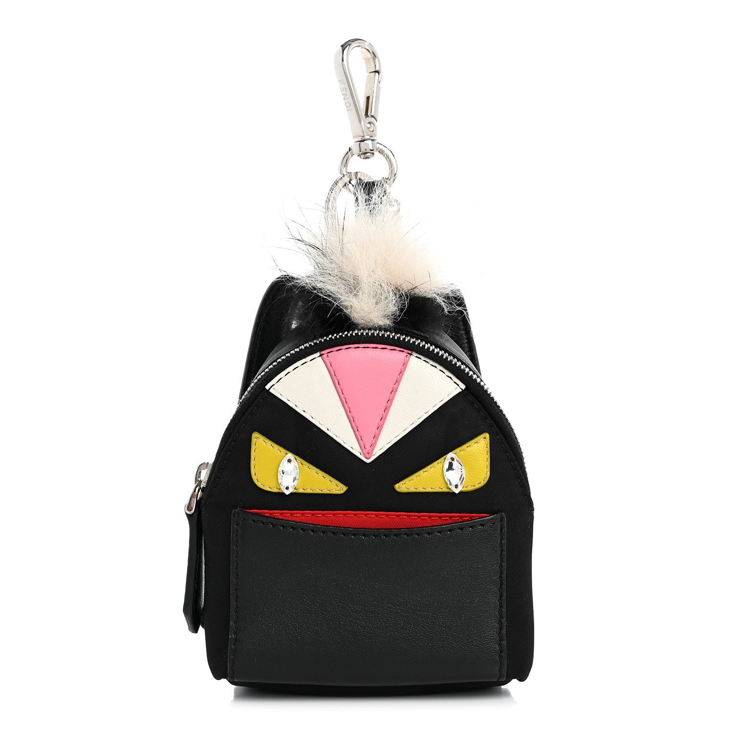 Fendi Nylon Shiny Nappa Nutria Fox Fur Monster Eyes Mini Backpack Charm Black Multicolor 1 of 6