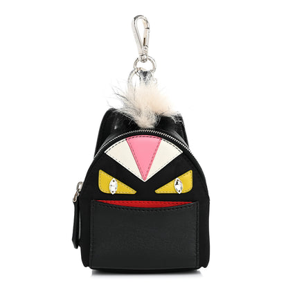 Fendi Nylon Shiny Nappa Nutria Fox Fur Monster Eyes Mini Backpack Charm Black Multicolor 1 of 6