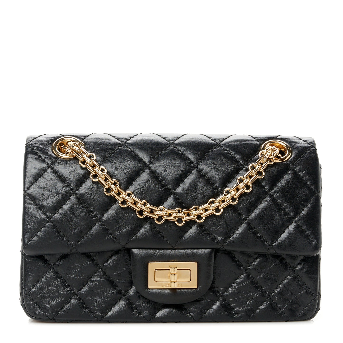 Aged Calfskin Quilted 2.55 Reissue Mini Flap  Black