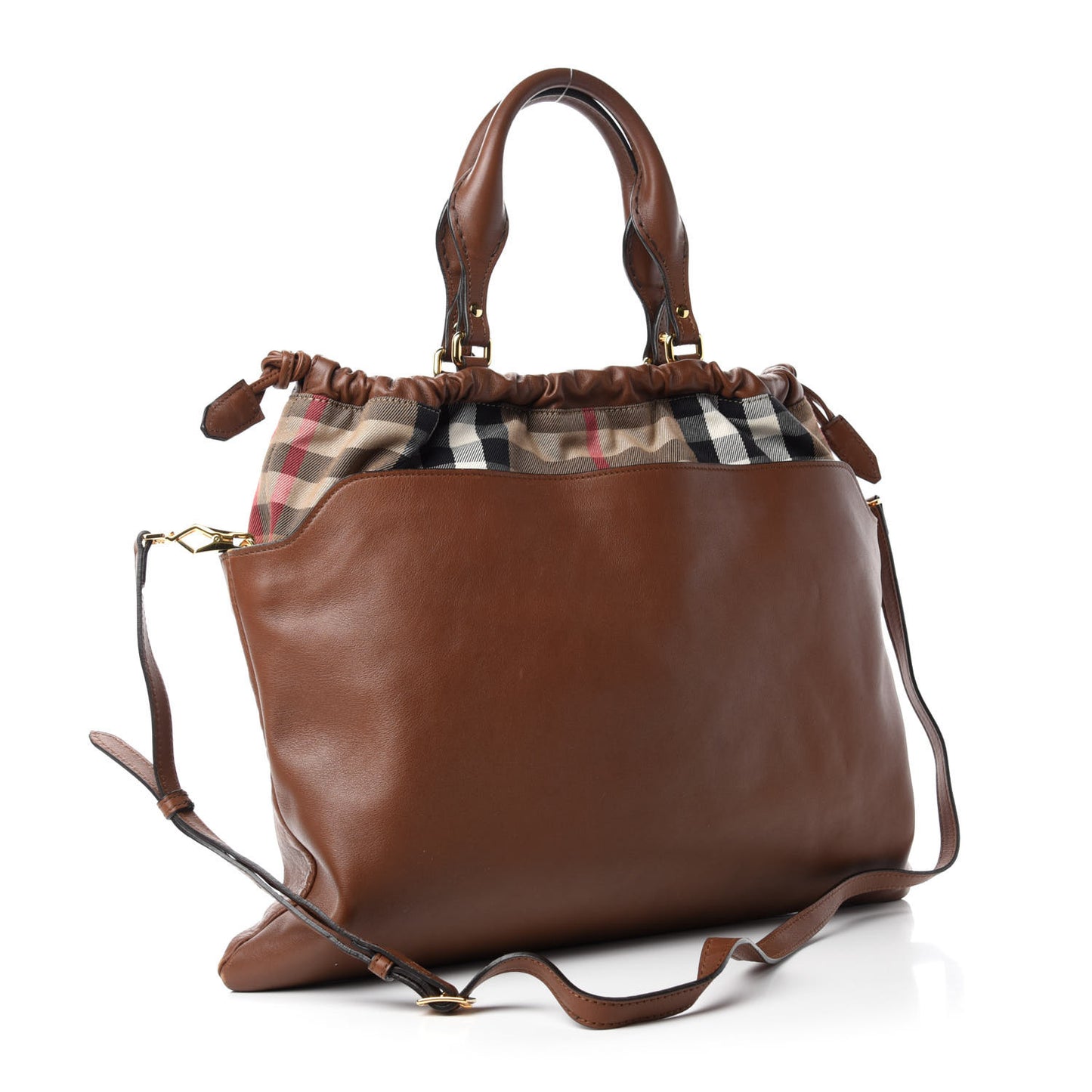 Soft Calfskin House Check Big Crush Tote Brown Ochre
