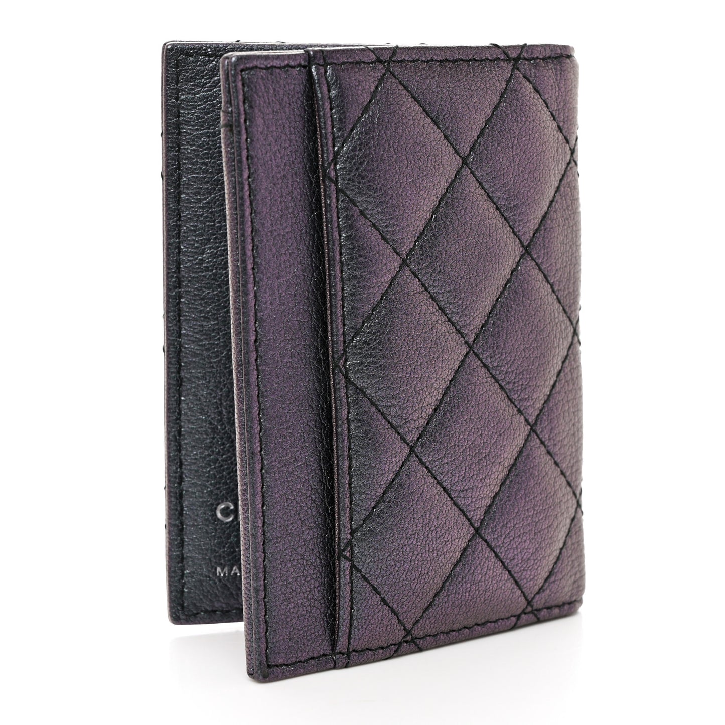Iridescent Goatskin Quilted Card Holder Purple