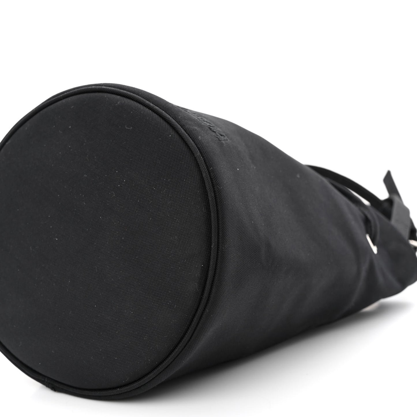 Recycled Sport Nylon Logo Embroidered Wheel Drawstring Bucket Bag Black