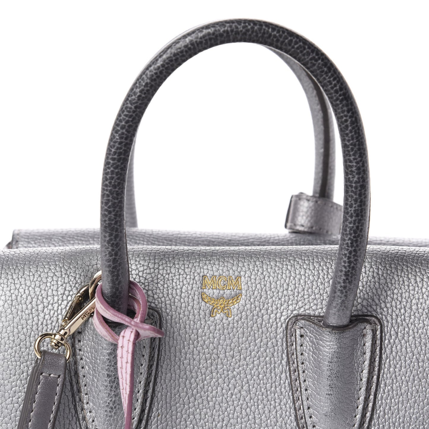 Metallic Grained Calfskin Mini Milla Tote Spike Silver