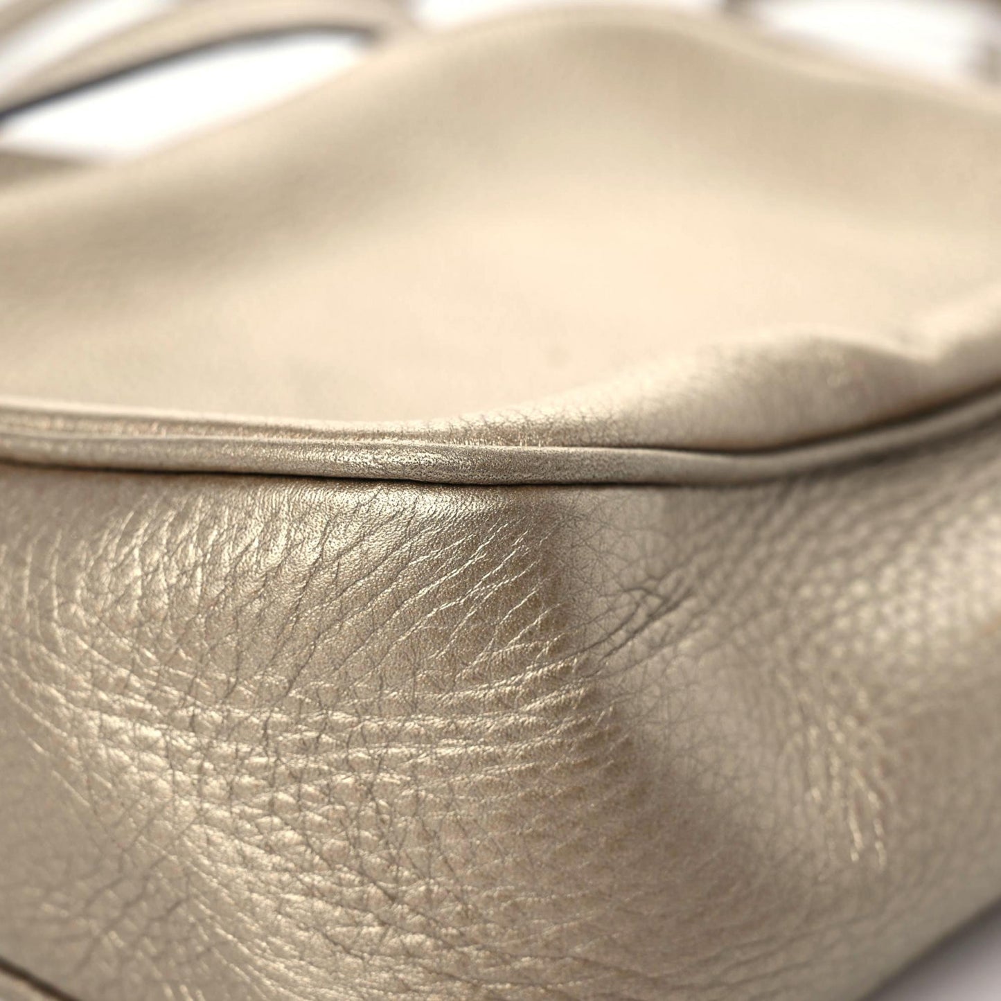 Metallic Pebbled Calfskin Small Soho Disco Bag Golden Beige
