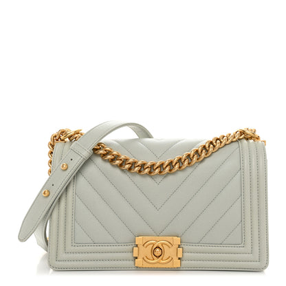 Chanel Caviar Chevron Quilted Medium Boy Flap Light Grey 1 of 10