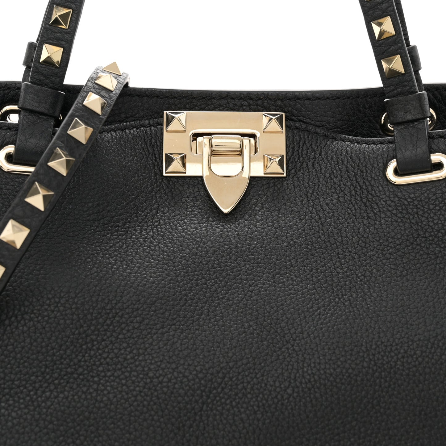 Grained Calfskin Small Rockstud Tote Black