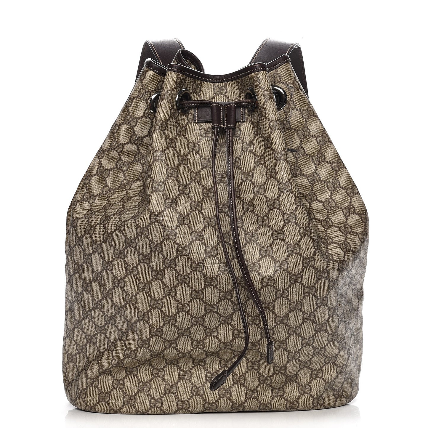 GG Supreme Monogram Drawstring Backpack Dark Brown