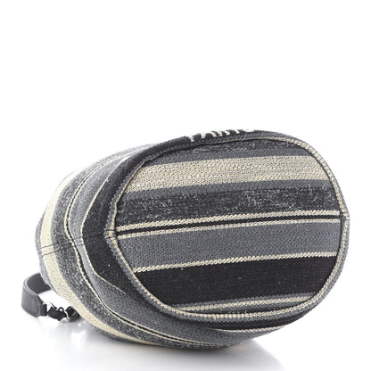 Chanel Striped Canvas Deauville Drawstring Bag Grey Black 4 of 9